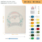 Jolly Santa Badge punch needle kit, 20 × 24 in (50 × 60 cm): canvas size and kit contents