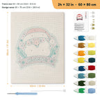 Jolly Santa Badge punch needle kit, 24 × 32 in (60 × 80 cm): canvas size and kit contents