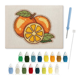 Juicy Oranges punch needle kit: finished canvas with threads, punch needle and threader