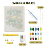 What is in the Jungle Big Cats kit: printed canvas, punch needle, threader, threads, color guide and hangers