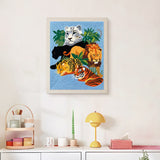 Finished Jungle Big Cats punch needle canvas on a wall