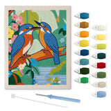 Kingfisher Pair punch needle kit: finished canvas with threads, punch needle and threader