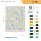 Kingfisher Pair punch needle kit, 16 × 20 in (40 × 50 cm): canvas size and kit contents