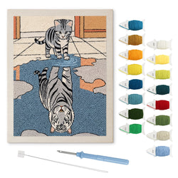 Kitten and Tiger punch needle kit: finished canvas with threads, punch needle and threader
