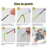 Six steps showing how to thread and use the punch needle