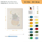 Kitten on a Pumpkin Hat punch needle kit, 12 × 16 in (30 × 40 cm): canvas size and kit contents
