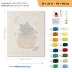 Kitten on a Pumpkin Hat punch needle kit, 20 × 24 in (50 × 60 cm): canvas size and kit contents