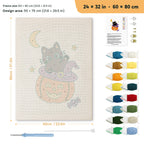 Kitten on a Pumpkin Hat punch needle kit, 24 × 32 in (60 × 80 cm): canvas size and kit contents