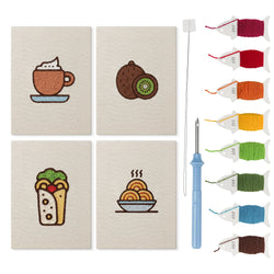 Kiwi Coffee Break mini punch needle kit set: four finished canvases with threads, punch needle and threader