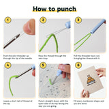 Six steps showing how to thread and use the punch needle