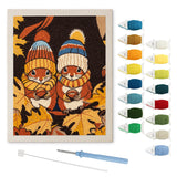 Knit Hat Squirrels punch needle kit: finished canvas with threads, punch needle and threader