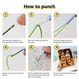 Six steps showing how to thread and use the punch needle