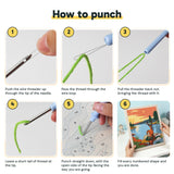 Six steps showing how to thread and use the punch needle