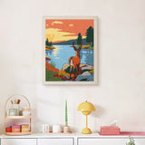 Finished Lakeside Deer punch needle canvas on a wall