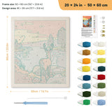 Lakeside Deer punch needle kit, 20 × 24 in (50 × 60 cm): canvas size and kit contents