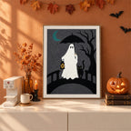Finished Lantern Bridge Ghost punch needle canvas on a wall