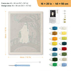 Lantern Bridge Ghost punch needle kit, 16 × 20 in (40 × 50 cm): canvas size and kit contents