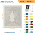 Lantern Bridge Ghost punch needle kit, 20 × 24 in (50 × 60 cm): canvas size and kit contents