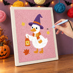Punching the Lantern Goose design with the punch needle
