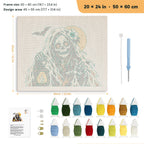 Lantern Reaper punch needle kit, 20 × 24 in (50 × 60 cm): canvas size and kit contents