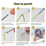 Six steps showing how to thread and use the punch needle