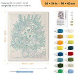Lavender Bouquet punch needle kit, 20 × 24 in (50 × 60 cm): canvas size and kit contents