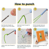 Six steps showing how to thread and use the punch needle