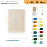 Layered Green Cooler punch needle kit, 12 × 16 in (30 × 40 cm): canvas size and kit contents