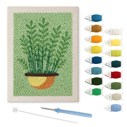 Leafy Fern Bowl punch needle kit: finished canvas with threads, punch needle and threader