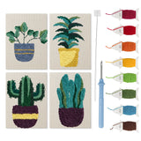 Leafy Houseplants mini punch needle kit set: four finished canvases with threads, punch needle and threader