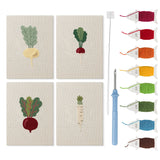 Leafy Root Veggies mini punch needle kit set: four finished canvases with threads, punch needle and threader