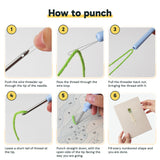 Six steps showing how to thread and use the punch needle