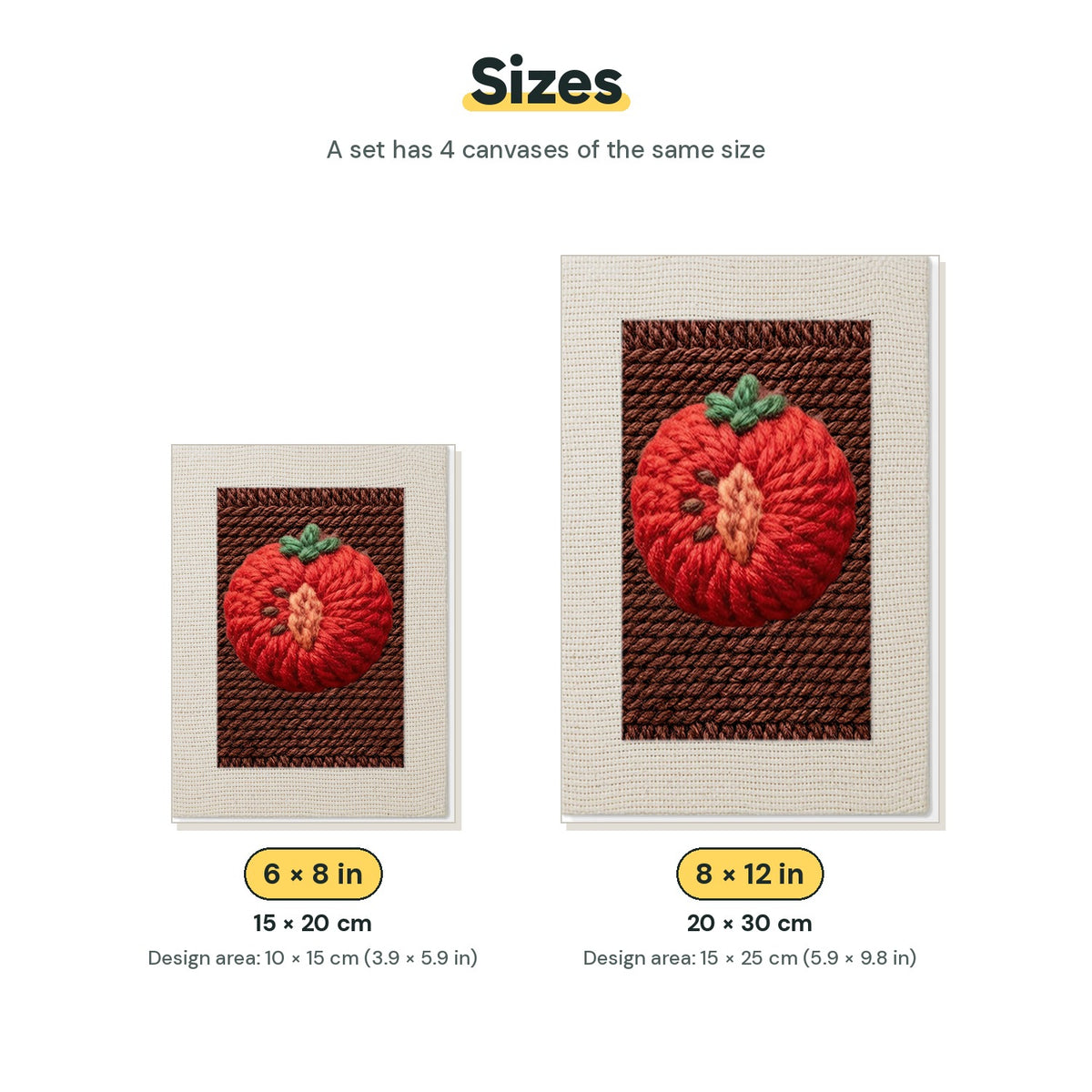 Size chart for the two mini canvas sizes: 6 x 8 in and 8 x 12 in