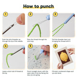 Six steps showing how to thread and use the punch needle