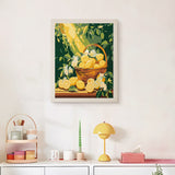Finished Lemon Basket punch needle canvas on a wall