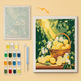 Lemon Basket canvas before and after punching, with the threads and tools