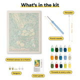 What is in the Lemon Basket kit: printed canvas, punch needle, threader, threads, color guide and hangers
