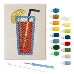 Lemon Iced Cooler punch needle kit: finished canvas with threads, punch needle and threader