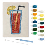 Lemon Iced Cooler punch needle kit: finished canvas with threads, punch needle and threader