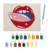 Licking Red Lips punch needle kit: finished canvas with threads, punch needle and threader