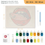 Licking Red Lips punch needle kit, 20 × 24 in (50 × 60 cm): canvas size and kit contents