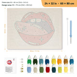 Licking Red Lips punch needle kit, 24 × 32 in (60 × 80 cm): canvas size and kit contents