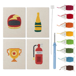 Lightning Helmet mini punch needle kit set: four finished canvases with threads, punch needle and threader