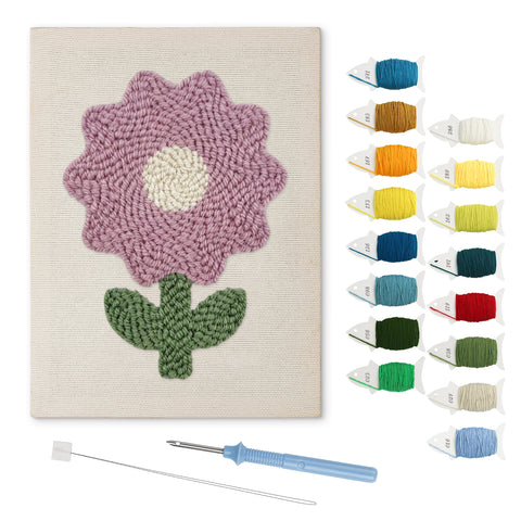 Lilac Bloom punch needle kit: finished canvas with threads, punch needle and threader