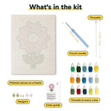 What is in the Lilac Bloom kit: printed canvas, punch needle, threader, threads, color guide and hangers