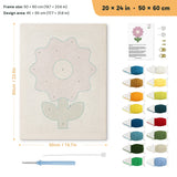 Lilac Bloom punch needle kit, 20 × 24 in (50 × 60 cm): canvas size and kit contents