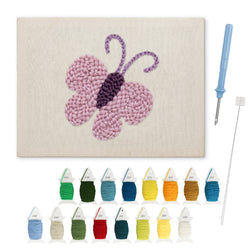 Lilac Butterfly punch needle kit: finished canvas with threads, punch needle and threader
