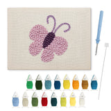 Lilac Butterfly punch needle kit: finished canvas with threads, punch needle and threader