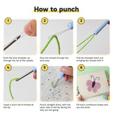 Six steps showing how to thread and use the punch needle