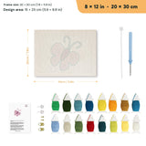 Lilac Butterfly punch needle kit, 8 × 12 in (20 × 30 cm): canvas size and kit contents